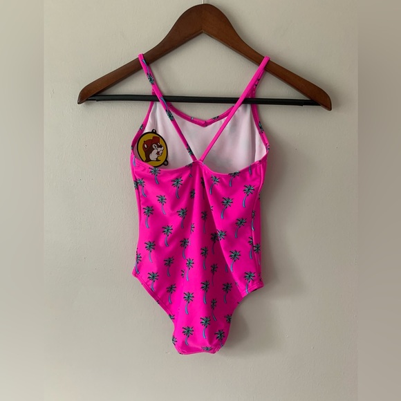 Buc-ees Girls One Piece Swimsuit Hot Pink Palm Tree Size Youth Large Tropical - Picture 2 of 7